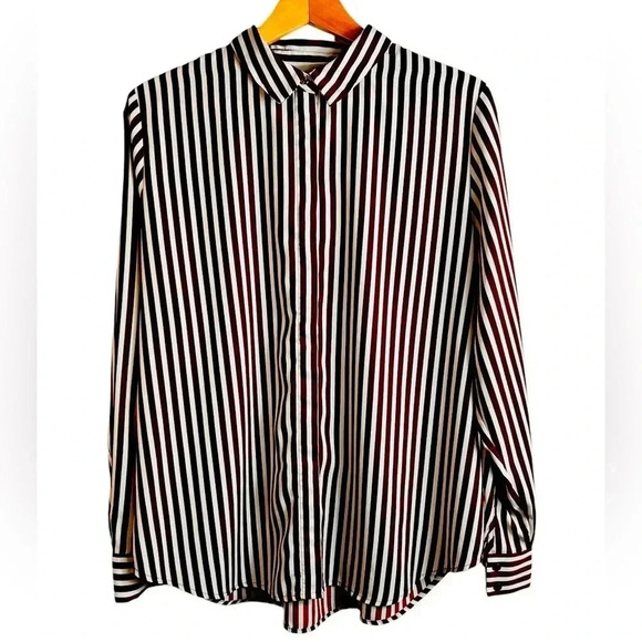 H&M soft, striped, button-up blouse with collar, Size 12, relaxed  fit, loose - Picture 1 of 10